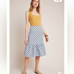 Anthropologie Blue and White Striped Midi Skirt